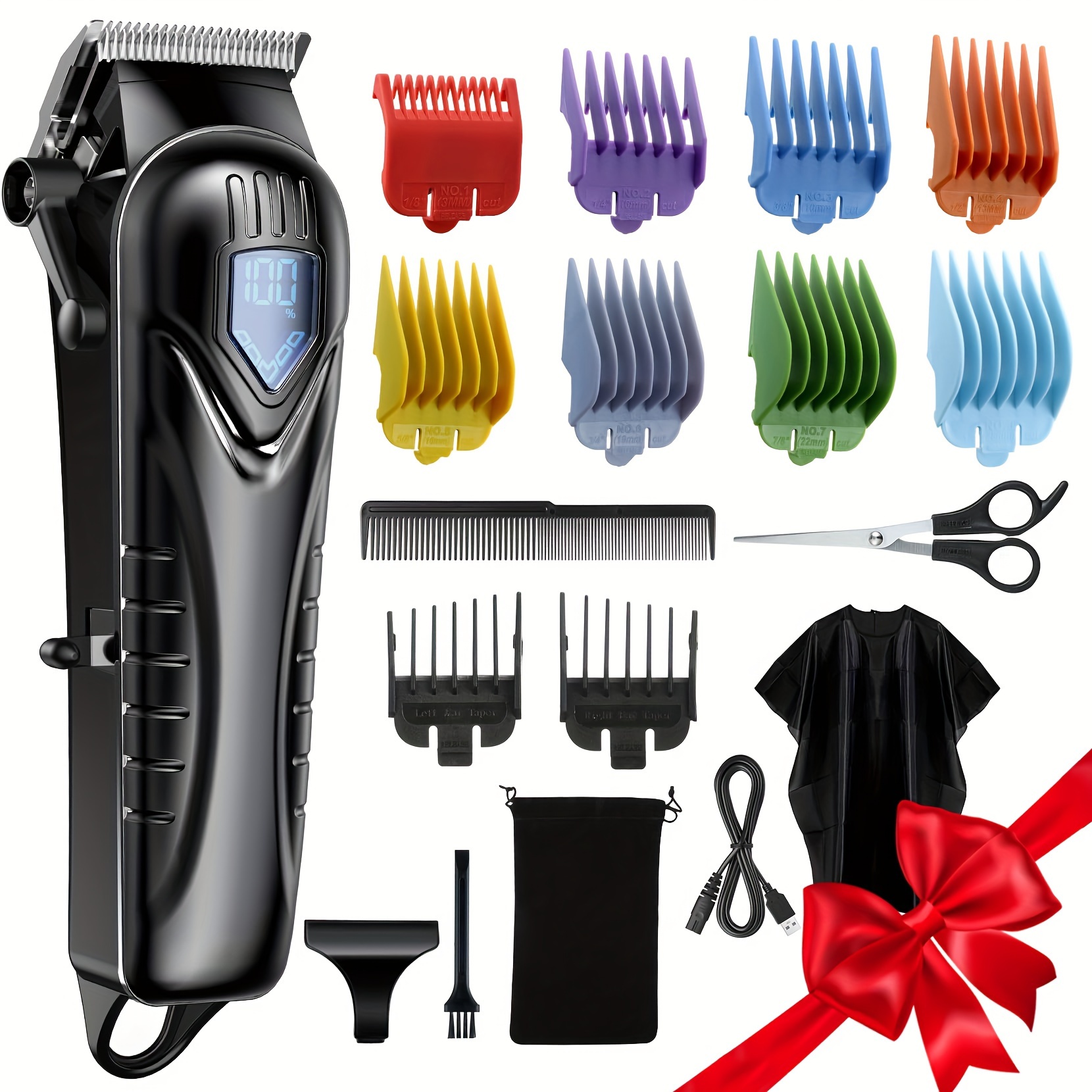 

Hair Clippers For Men&women, 5 Hours Cordless Hair Cutting Kit With 10 Combs, Led Display, Professional Beard Trimmer Barber Clippers Hair Cutting Kit With Scissors, Cape (black)