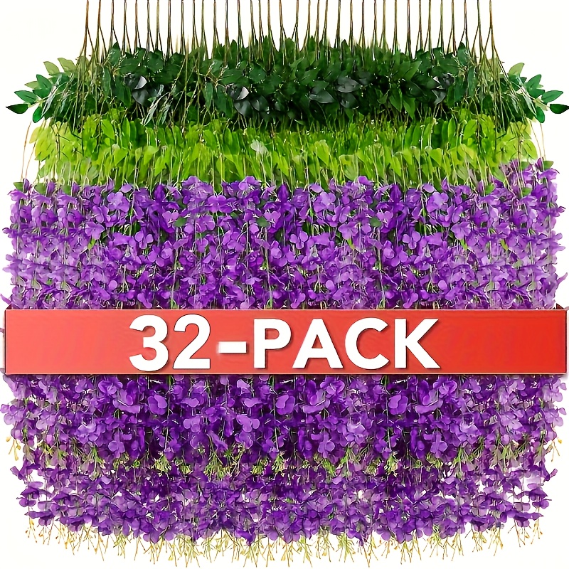 Image of 32pcs Purple Wisteria Hanging Flowers, Plastic, 3.6ft Long, , For Wedding, Engagement, Spring, Christmas, Valentine's Day, Mother's Day, Birthday Party, Diy Decorations, Garden Wall Decoration