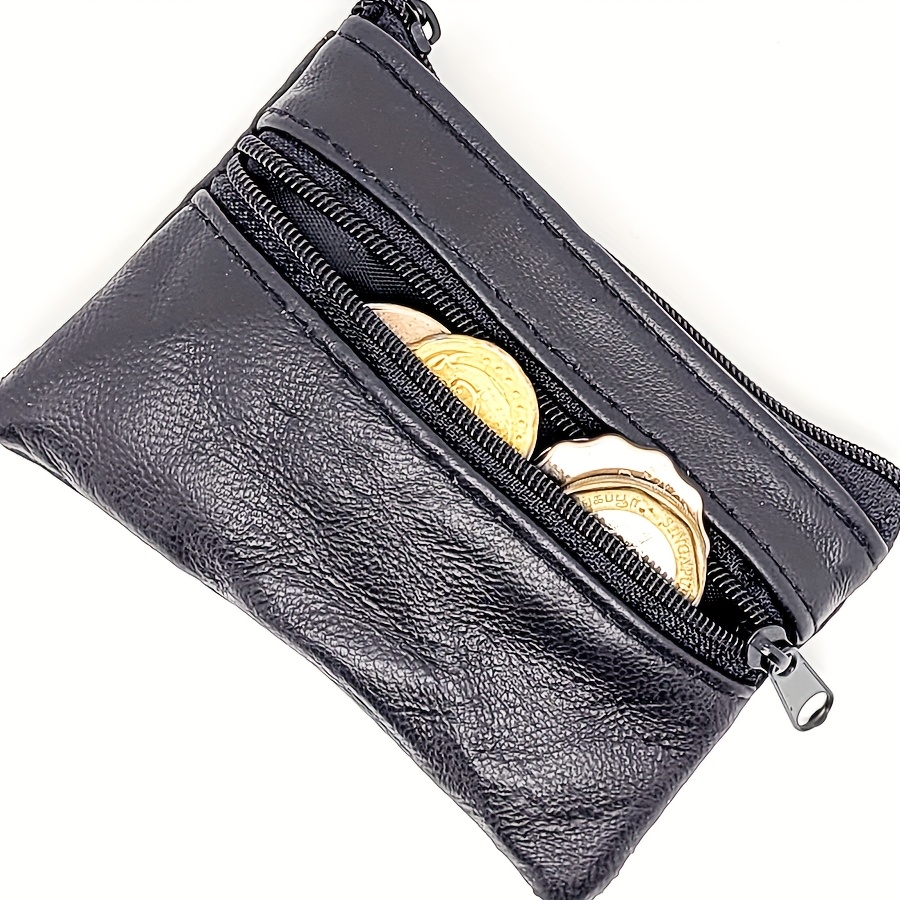 compact coin purse with dual zipper elegant black mini storage bag for   keys and cards lightweight   card organizer secure zipper wallet 0