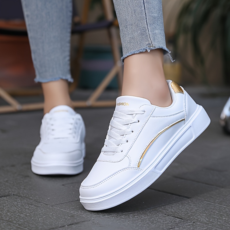 

Women's Solid Color Casual Sneakers, Lace Up Platform Soft Sole Walking Skate Shoes, Low-top Sporty Trainers