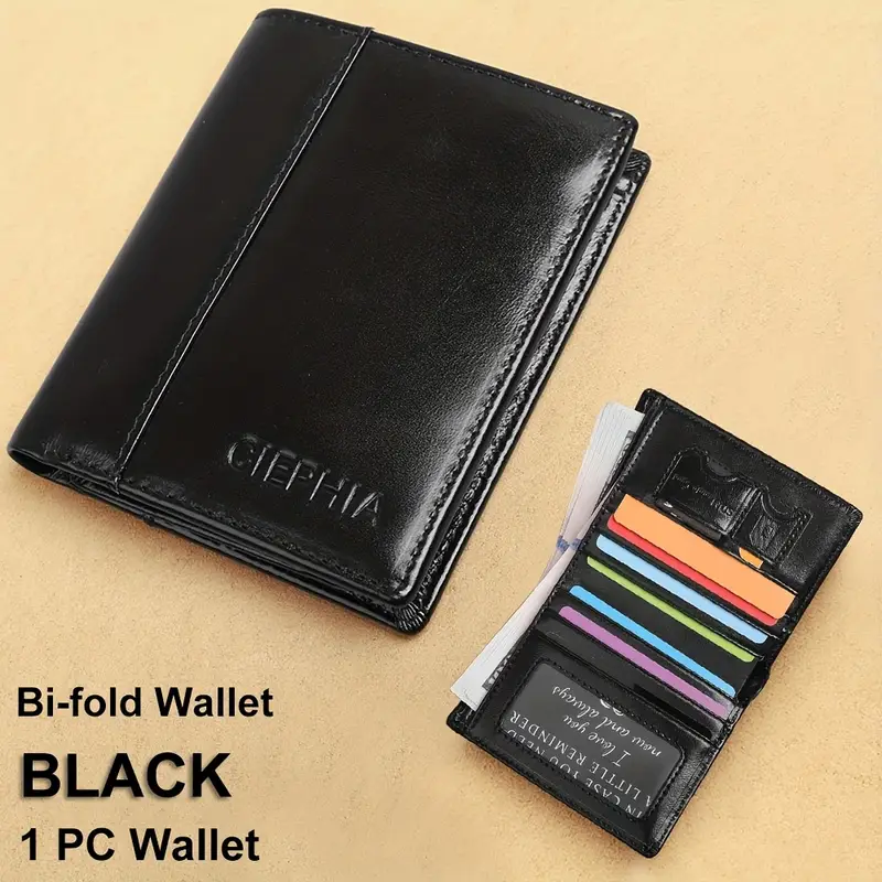 Men's Genuine Leather RFID Bifold Wallet - 13 Card Slots, ID Window, Zippered Compartments