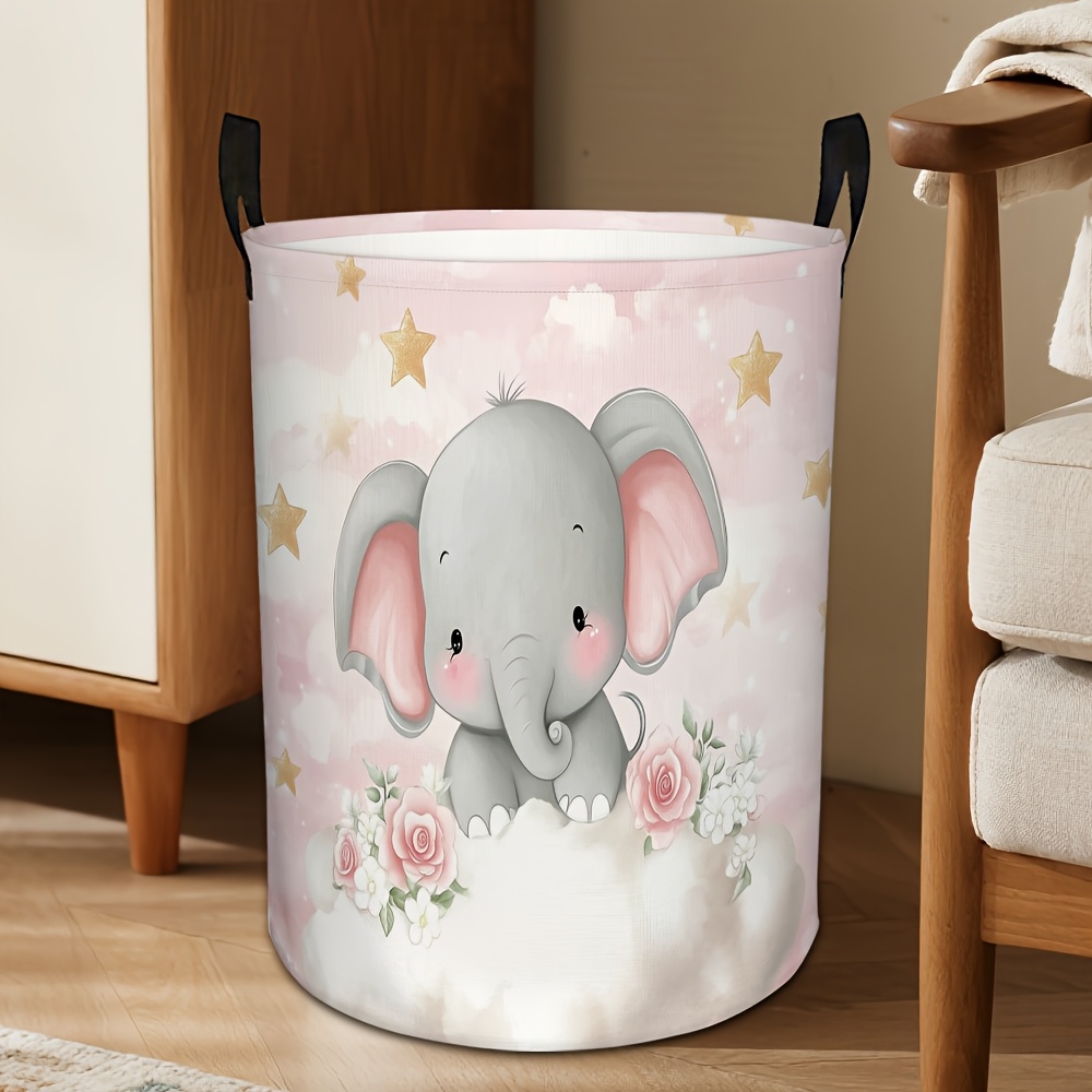 TEMU 1pc Cute Elephant Laundry Basket - Space-saving Open Shelf Storage Suitable For Tight Bedrooms, Bathrooms & Laundry Rooms, Hanging/hook Basket