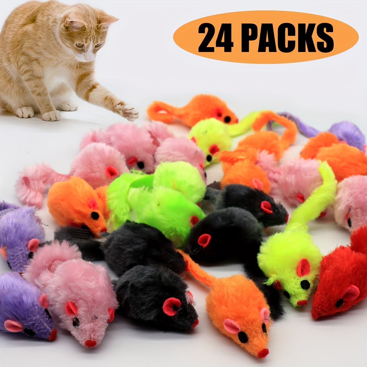 

24pcs Plush Mouse Cat Toys - Interactive Breeds, Polyester Material