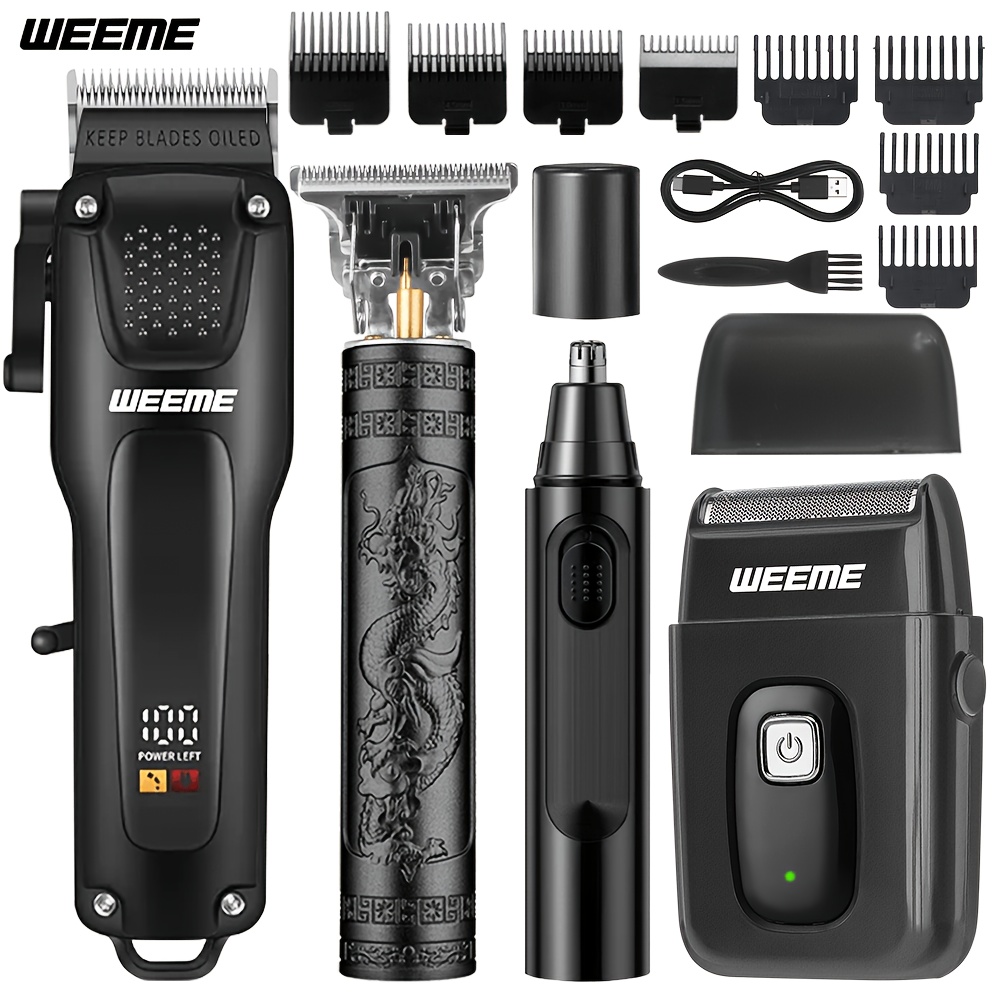 Image of 4pcs Weeme Kit With Usb- Fast-charging Clipper, T-trimmer, Razor & Nose Hair Trimmer - -one Hair & Shaving System For Home, Travel - Ideal Gift For Dad, Husband, Boyfriend (birthday/father's Day)