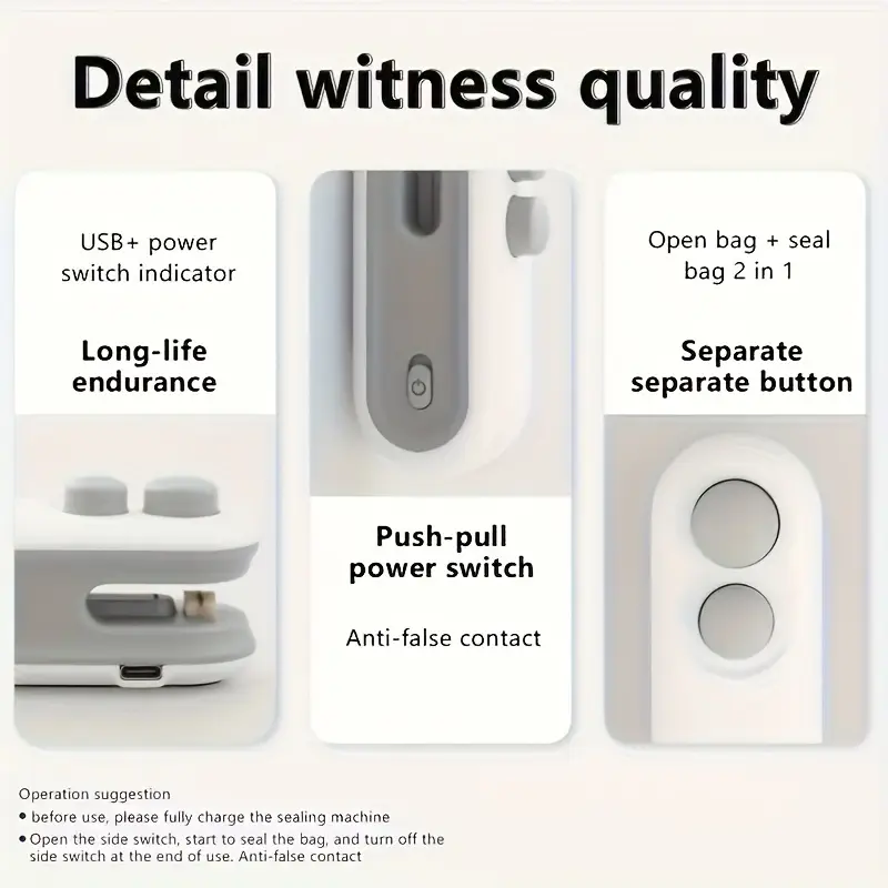 portable hand pressed bag sealer usb charging rechargeable lithium battery 150 mah capacity for home use details 4