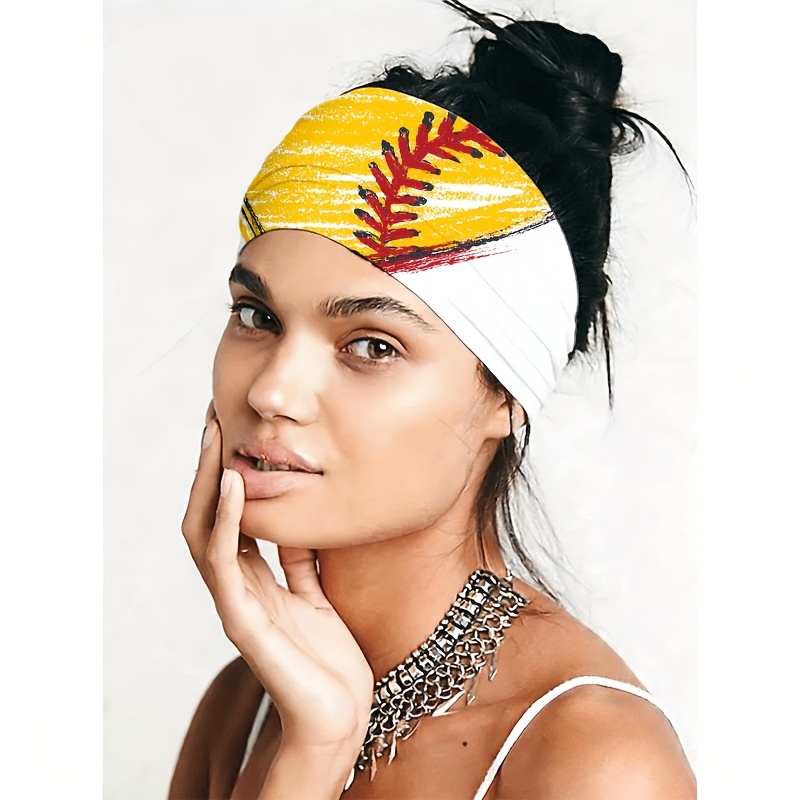 TEMU Non-slip Sweat-absorbent Yellow Baseball Headband With Wide Edge & - Elastic Hair Suitable For Yoga, Gym, Running, Cycling, Travel, Beach -