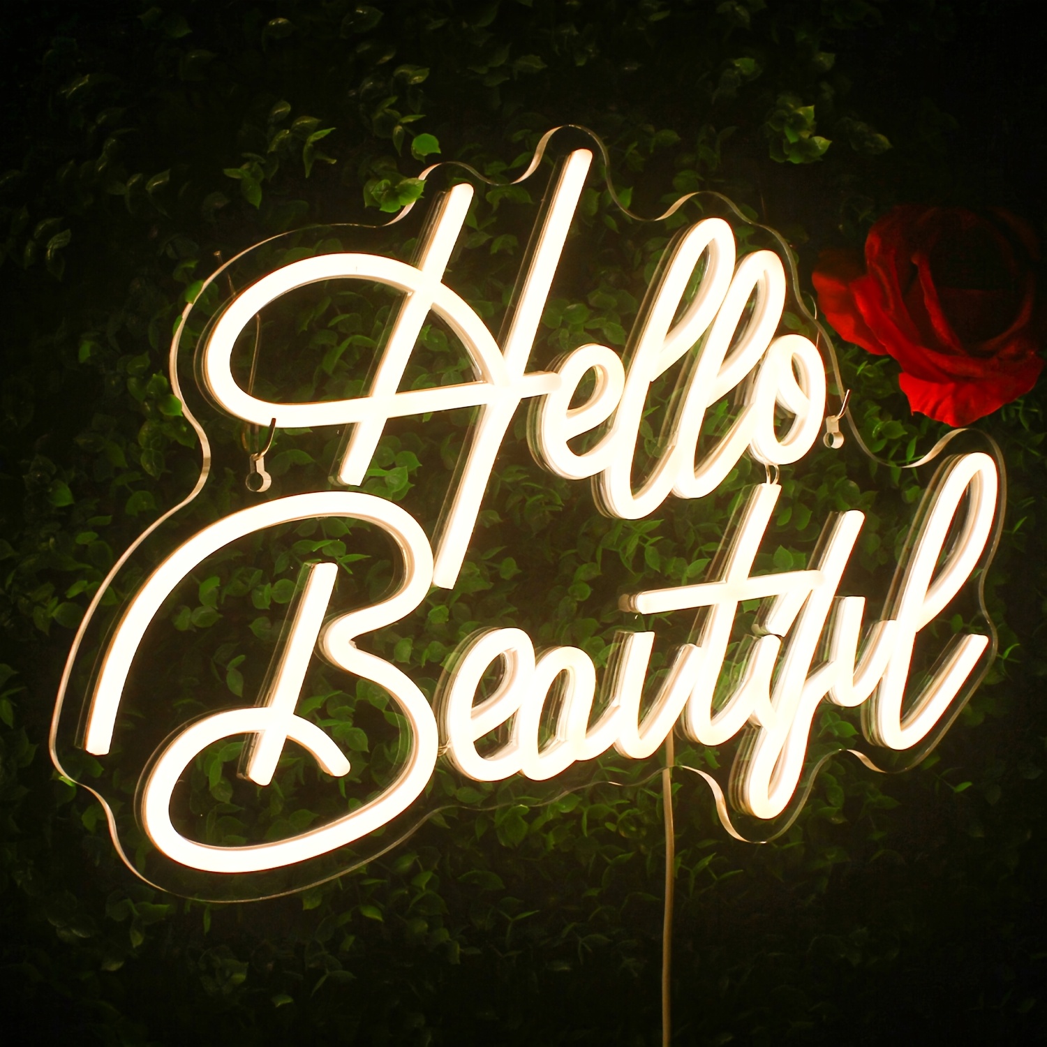 Semn Neon LED „Hello Beautiful” – Lumini Neon pentru Perete, Conectare USB, Decor pentru Nuntă, Petrecere, Dormitor, Zi de Naștere, Salon de Înfrumusețare
