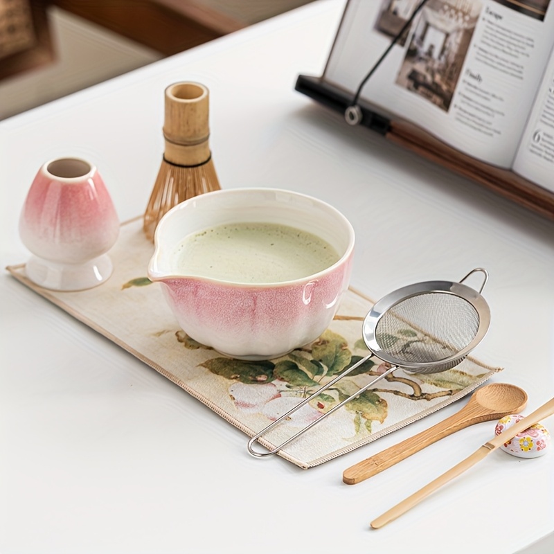 Image of 8pcs Japanese Matcha Ceremony Set - Bamboo Tea Whisk, Bowl, Spoon, Strainer And Stand - Perfect Gift For Traditional Decor