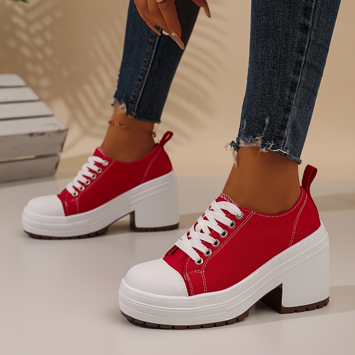 womens platform chunky shoes   white colorblock non slip pu sole   casual formal footwear for everyday parties   clean shoes sporty round toe durable traction 3