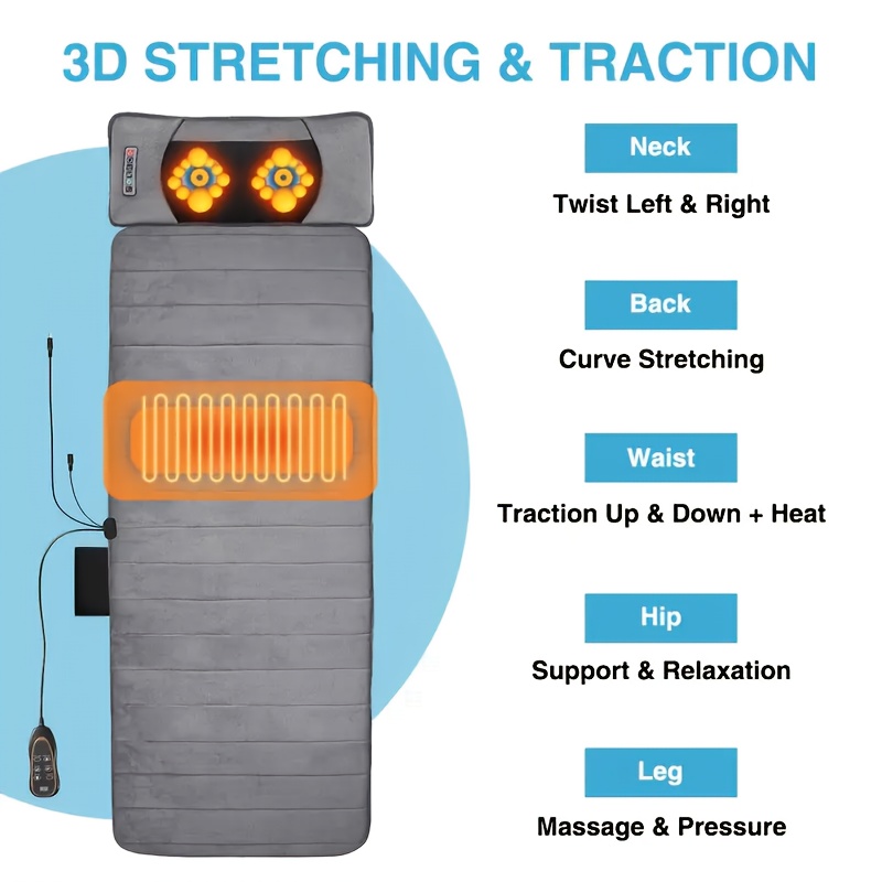 Foldable Full Body Massage Mat with Heat, Movable Shiatsu Neck Back Massager Pillow, Lumbar Traction & Relax, 9 Motors Vibrating Massage Mattress, Newly Upgraded Neck Massage Mat, Deep Tissue Kneading, Massage Gifts for Men Women Home