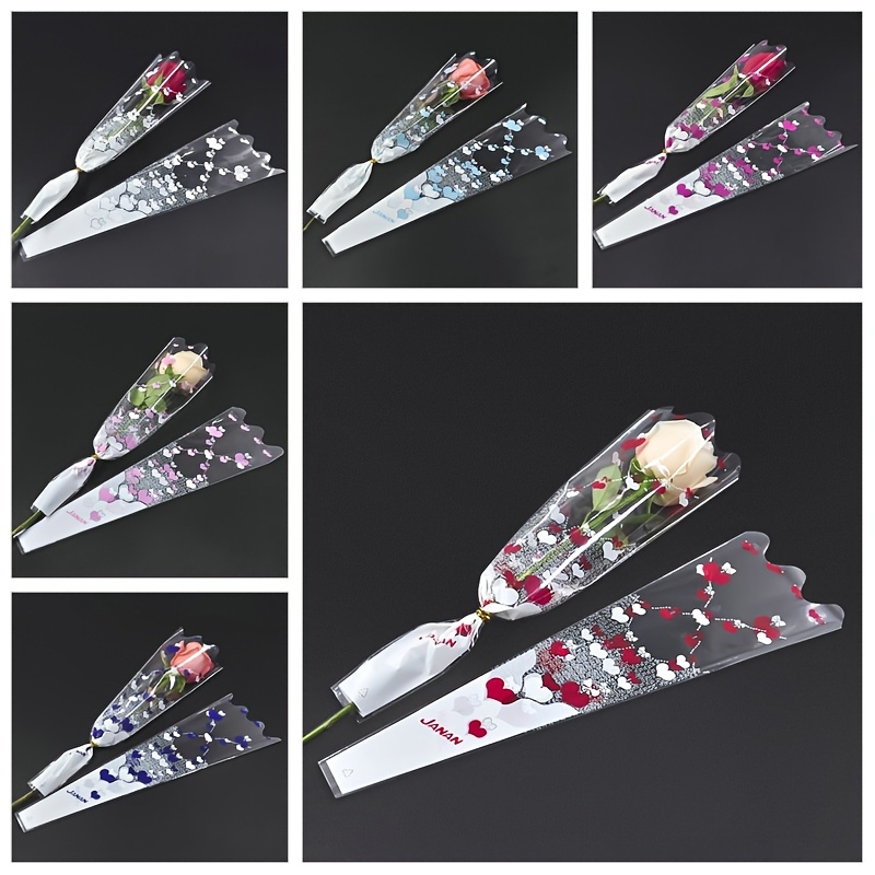 

30pcs Pattern Bow- Plastic Sleeves, Packaging For Bouquet Decoration