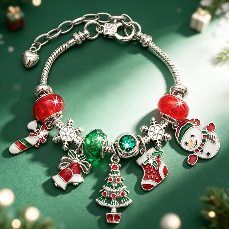 TEMU New Blessing Guardian Diy Christmas Adjustable Women's Bracelet, Featuring Santa Claus, Snowman, Christmas Bell, Christmas Tree, Christmas