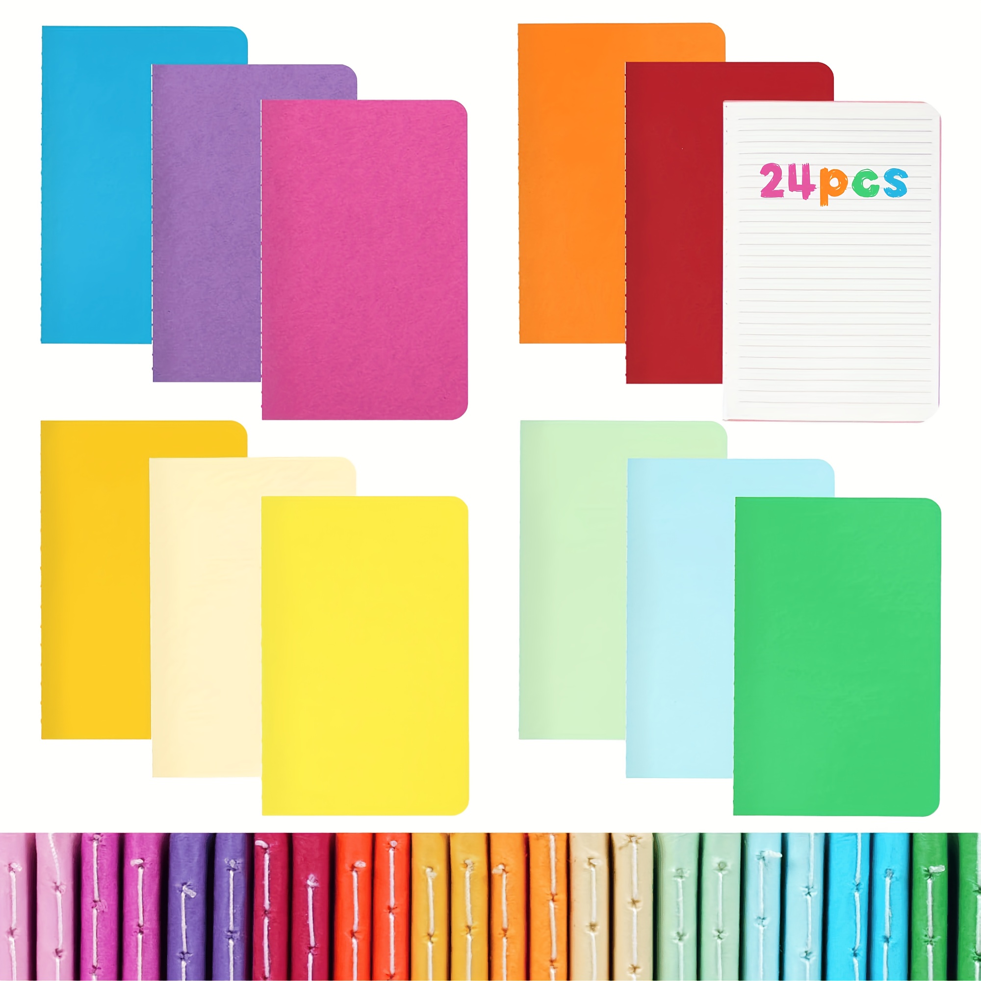 

24-pack Mini Notebooks - 3.5 X 5.5" College Ruled, 12-color Assortment, 48 Lined Pages, Paper Journals For Students, , School Supplies, Ideal Gift