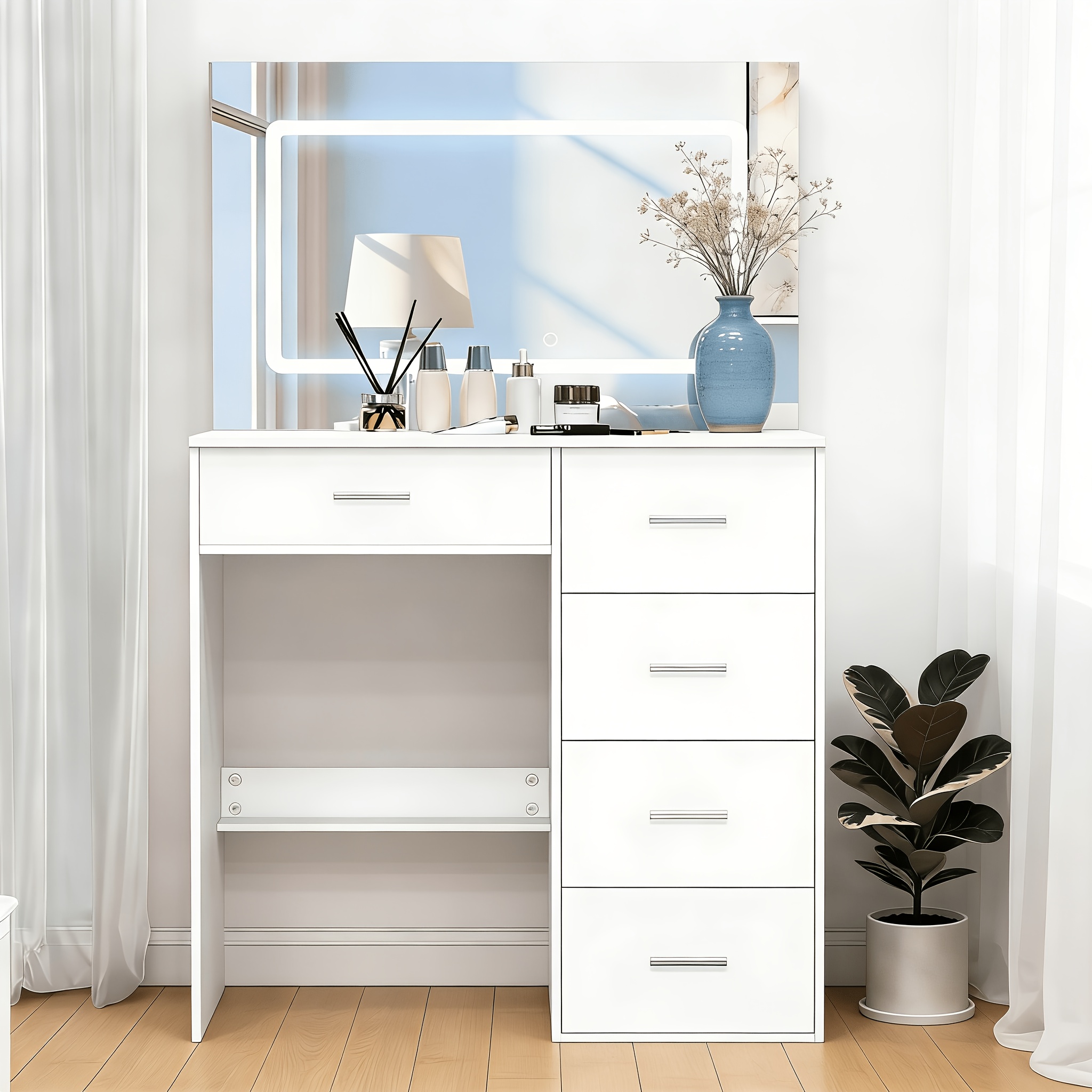 Makeup Vanity with Mirror and 3 Lighting Modes, 5 Drawers