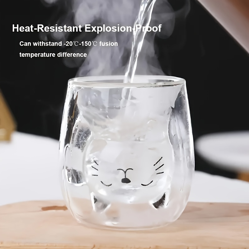 

1pc, Kitten Shaped Glass Coffee Mug, 6.76oz Heat Resistant Double-walled Espresso Coffee Cups, Heat Insulated Water Cups, Summer Winter Drinkware, Birthday Gifts