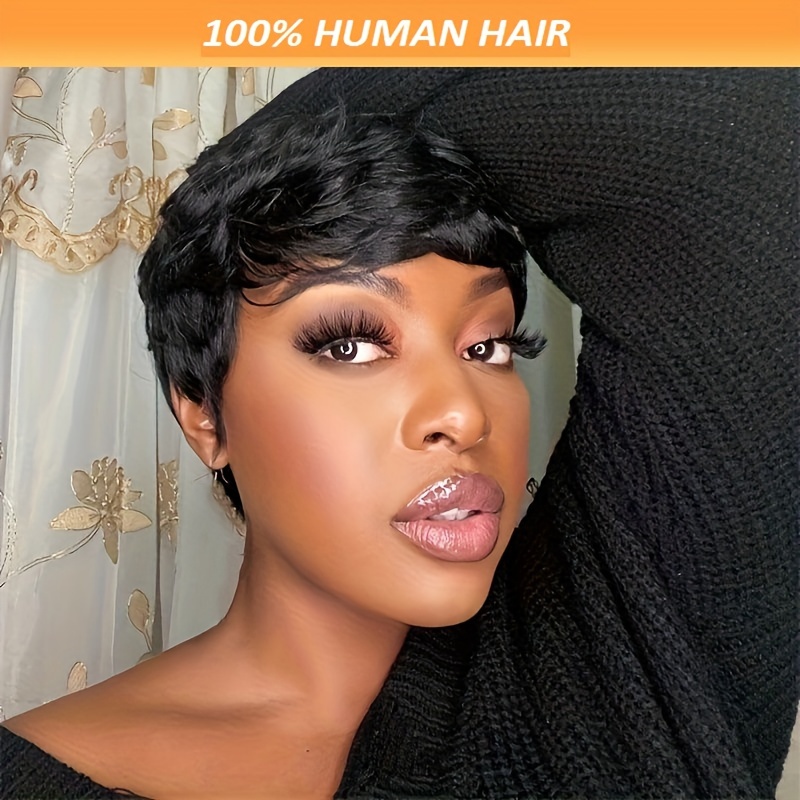 

Chic 6-inch Cut Wig For Women - 150% Density Brazilian Remy Human Hair, Straight , Machine Made, - 1b Color