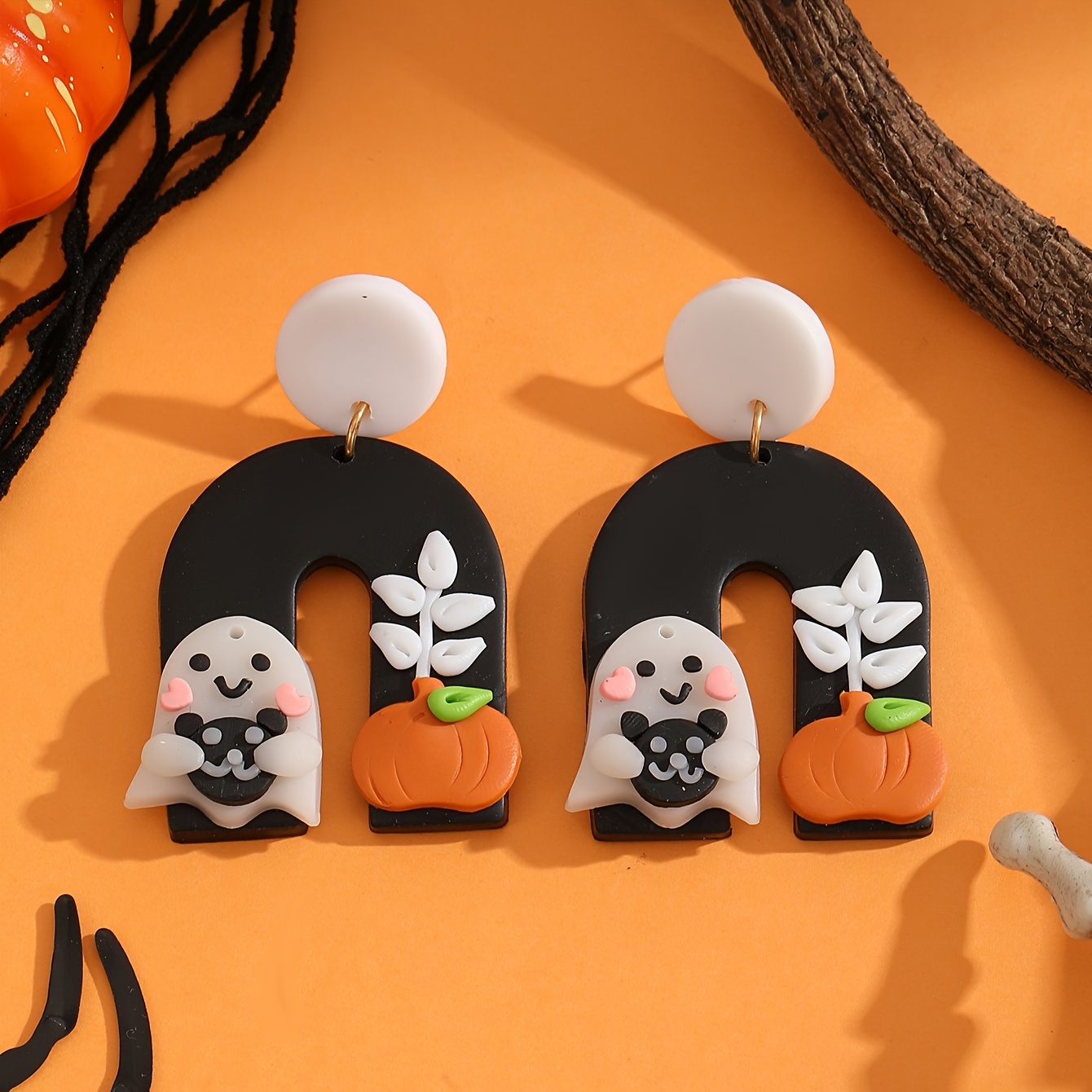 

Gothic Punk Halloween Dangle Earrings - Soft Clay Moon, Pumpkin & For Festive Party Accessories And Gifts