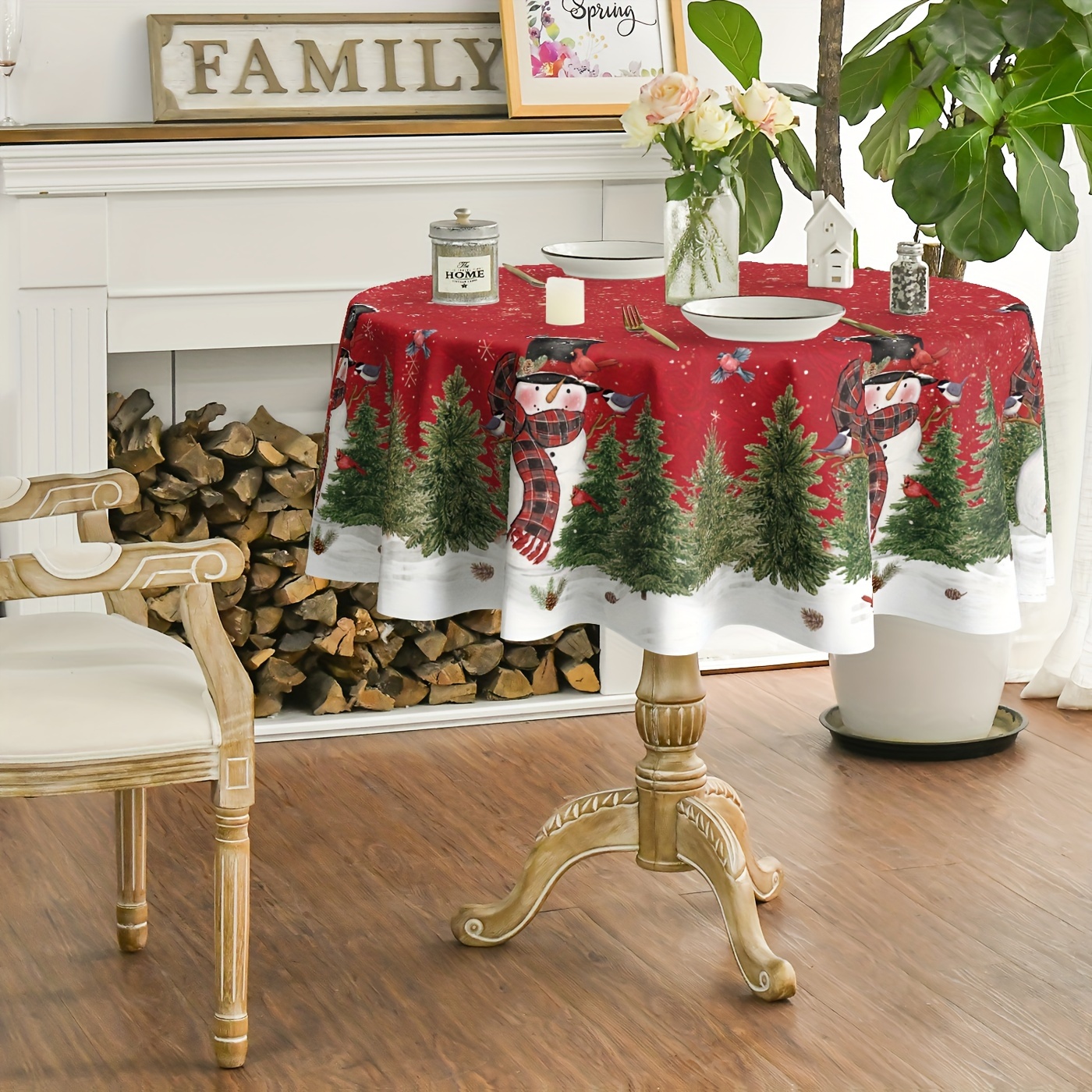 

Sm:)e Christmas Rectangular Tablecloth, Snowman Red Table For Decor 60 X 84/ 60 / 60 X 104/ 60 X 120/ 52 X 70/ 70 X 70inch