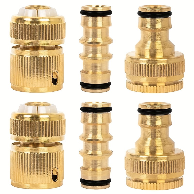 

6 Packs, Brass Garden Hose Connector Rustproof Hose Fittings & Connectors Set With 2*double Male Connector, 2*hose 1/2" End Quick Connect, 2*1/2" Hose Tap Connectors, Fits Most Hose Pipes