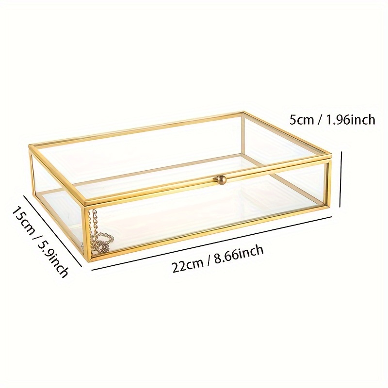 Image of Golden Clear Glass Jewelry Trinket Box Photo Cards Shadow Lidded Box Organizer Collection Display Case Decorative Keepsake Box For , Jewelry Boxes