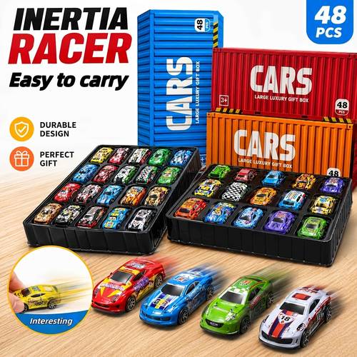 item picture 48pcs car set in yellow red and blue with garage storage box for boys and girls collectors edition a map race track and a four story parking garage interactive toy suitable for holiday gifts