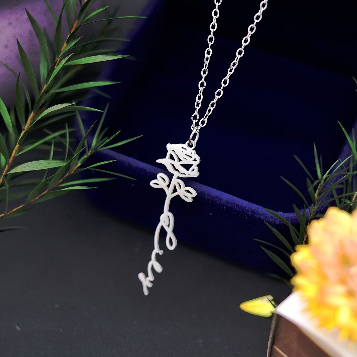 Personalized Engravable Stainless Steel Rose Pendant Necklace