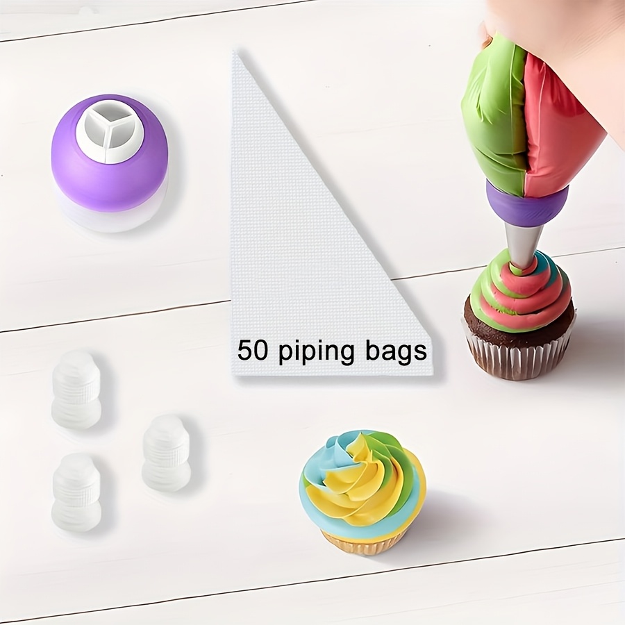 Image of 54pcs Cake Decorating Kit, Including 50 Thickened 12-inch Piping Bags, 1 1.8-inch Three-color Converter, 3 Small Couplers, And Other Piping Tools. Suitable For Home Baking And Frosting