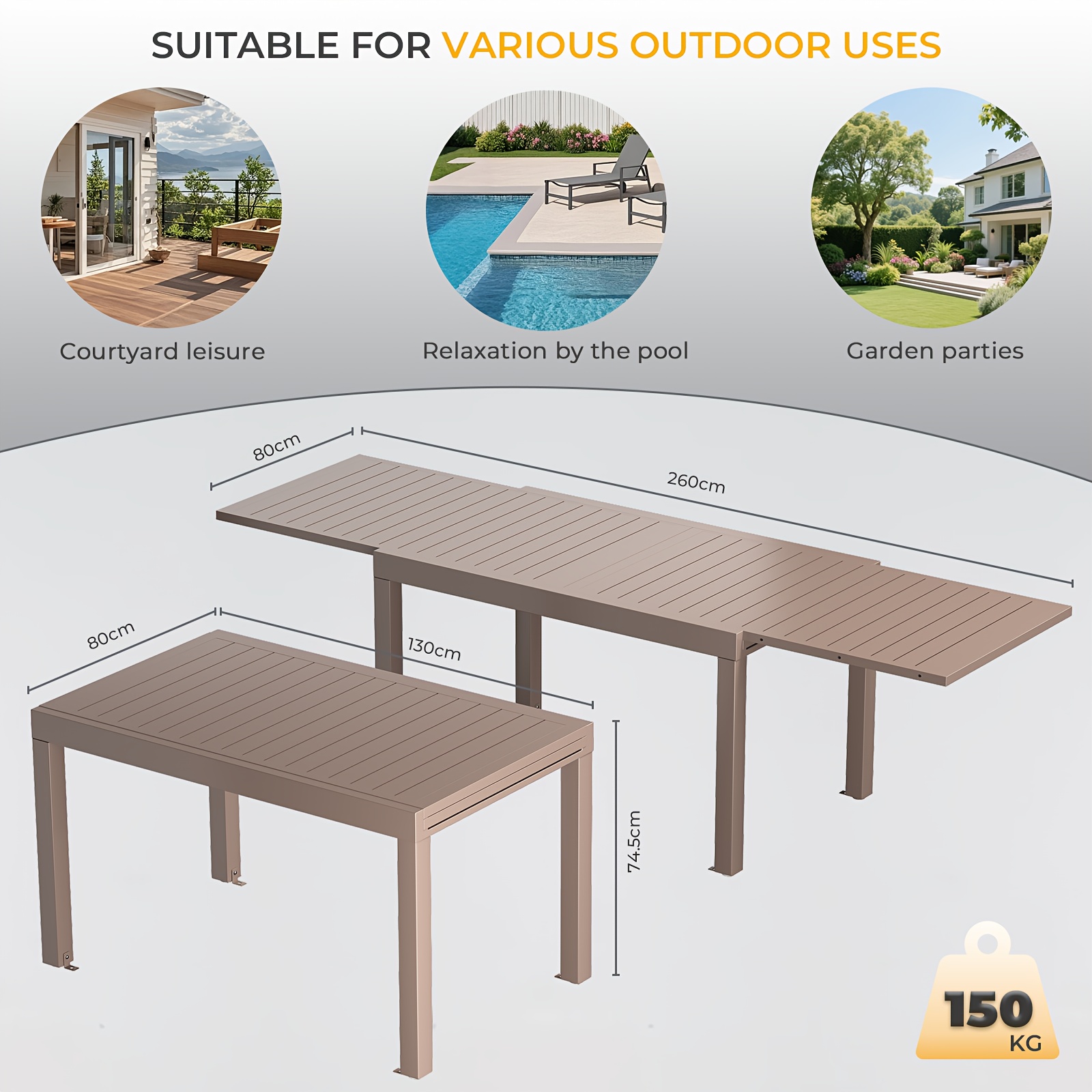 Outdoor Table Made Of Wood-plastic Composite, Featuring A Lightweight Frame, Ideal For Patios, Gardens, , And Poolside Settings