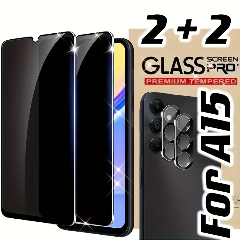 

2+2 4 Piezas - Privacy Screen Protector With Camera Lens Protector For A15 5g, 9h Tempered Glass, Privacy Film Compatible A15