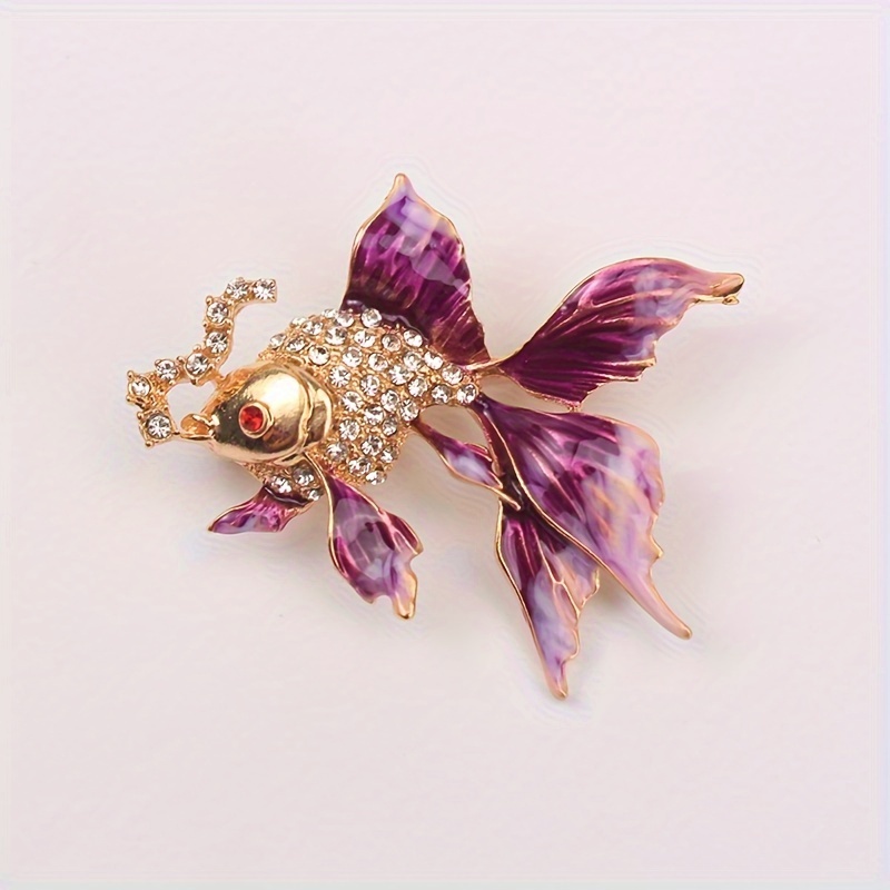Image of Wholesale Korean Version Of Personalized Alloy Inlaid Diamond Oil Bubble Goldfish Brooch Pendant Couple Jewelry Clothing Additions