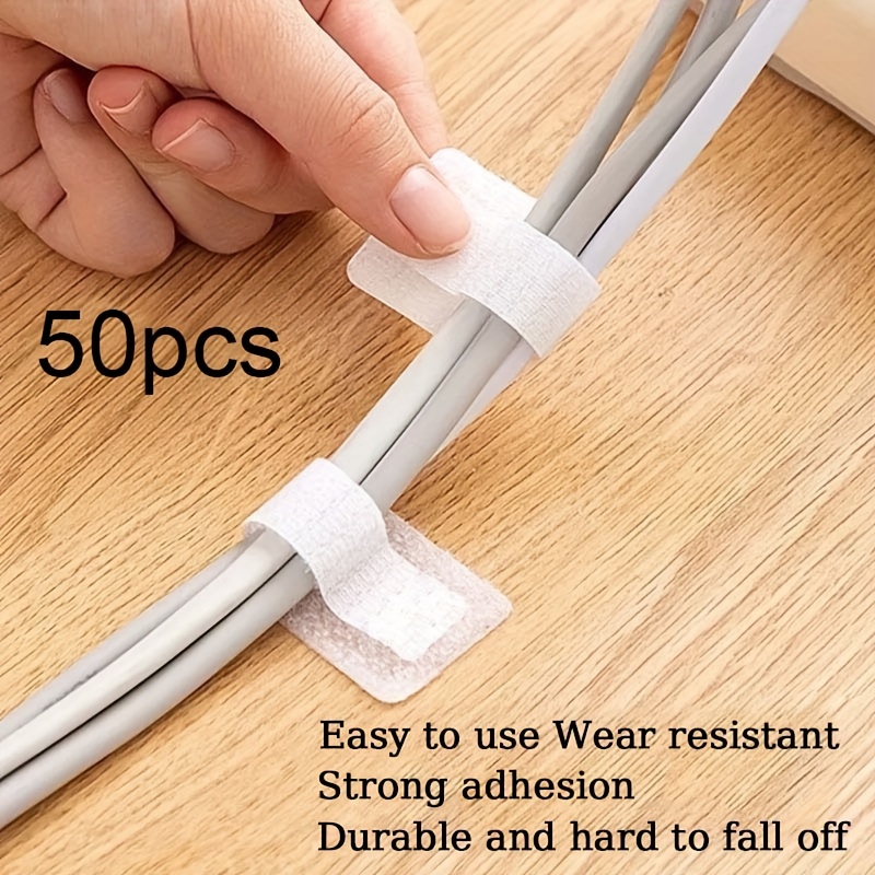 

50pcs Self-adhesive Cable Ties - Nylon Hoop And Loop Fasteners For Organization