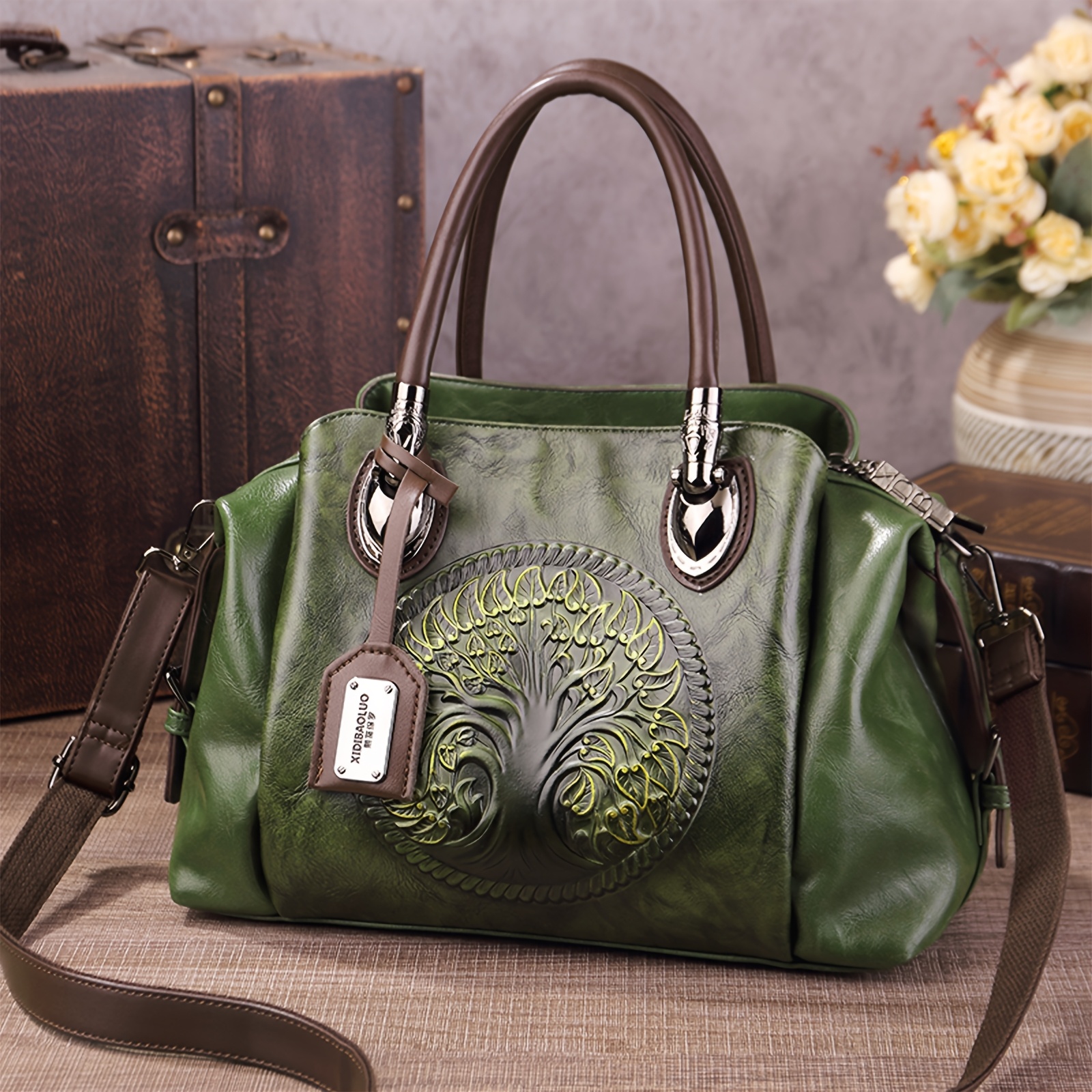 New Women's Retro Flower Embossed Tote Bag, Gradual Change of Color Messenger Bag, Large-capacity Satchel Hand Bag, Suitable for Commuting and Gathering