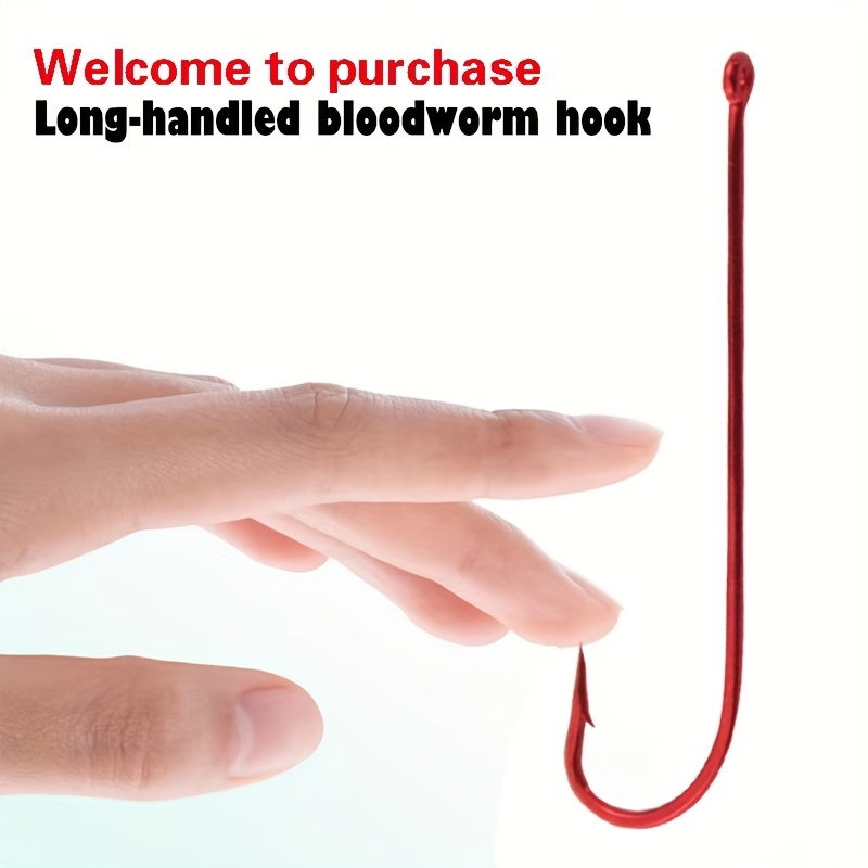 TEMU Beautiful 120pcs Red Bloodworm Fishing Hooks With Long Handles, A For Outdoor . Fishing Hooks, Fishing Hooks