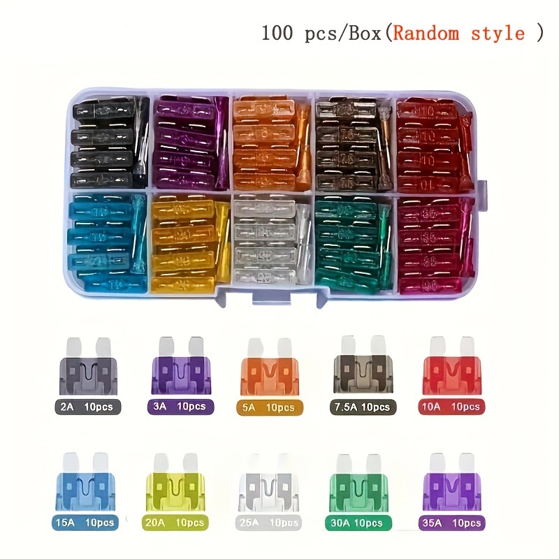 TEMU [popular ] 100pcs Medium Size Blade Type Car Fuse Assortment Set - Versatile For Cars & Trucks, Aluminum Material, Aluminum Material