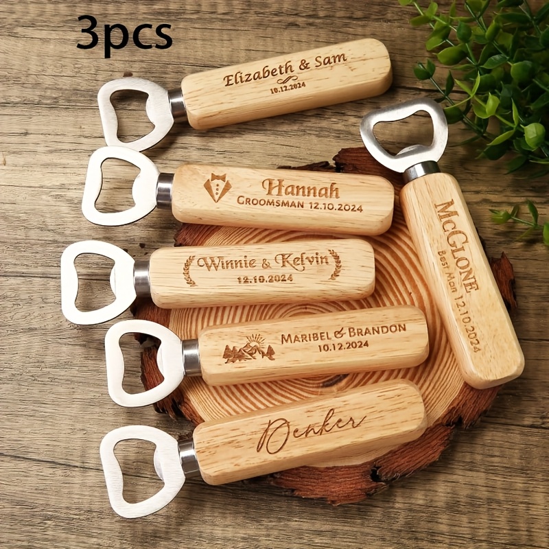 Customized Personalized Wedding Favors, Wooden Bottle Openers For Guests With The Couple's Names And Wedding Date Engraved, Personalized Corkscrews For Events And Gifts, For Bulk