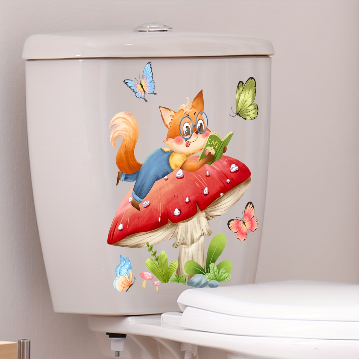 Spring Summer Cartoon Toilet Sticker Mushroom Bear Fox - Temu Australia