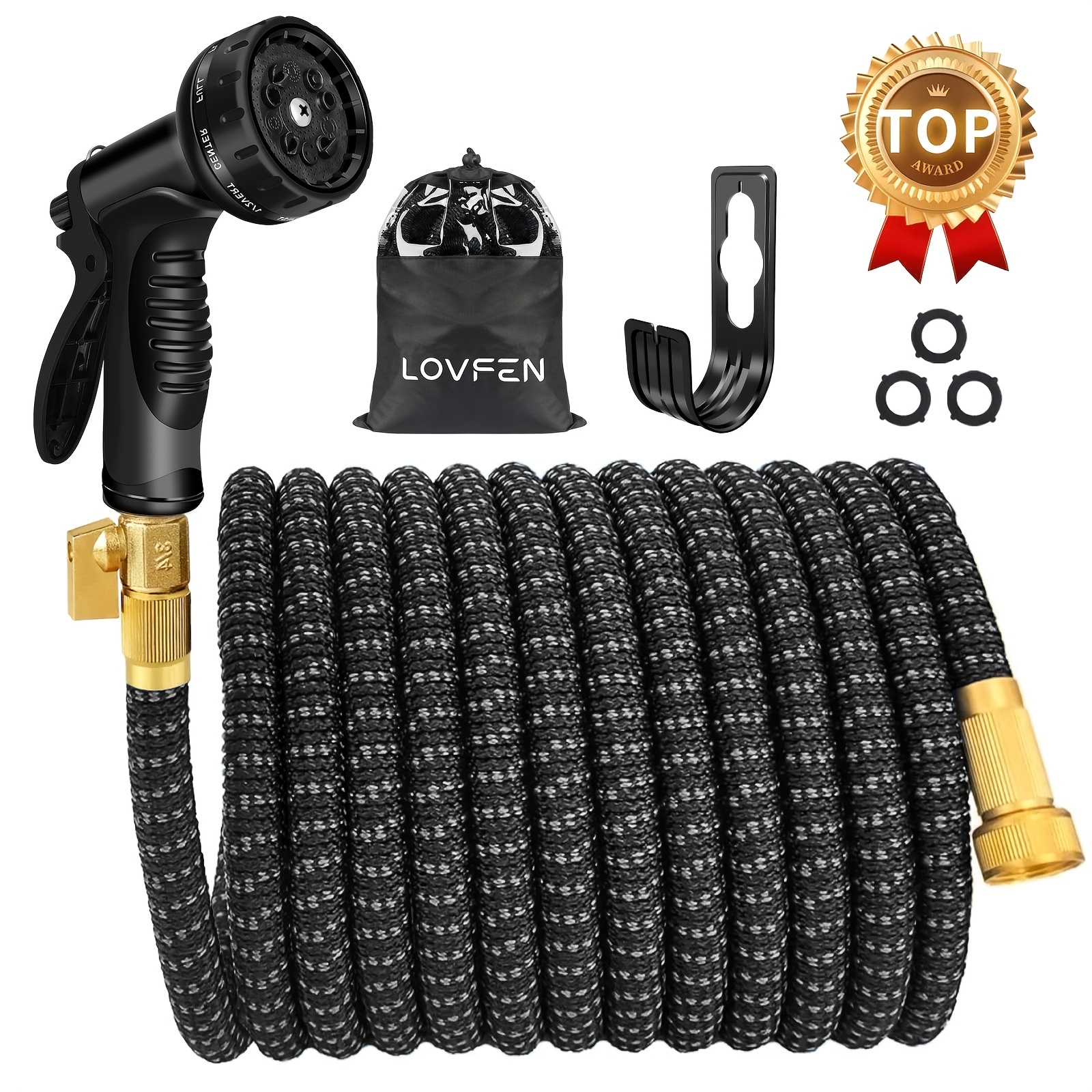 E-shop LOVFEN Dehnbarer, flexibler Gartenschlauch mit 10 Funktionen, Sprühdüse, Orange, 25/50/75/100/150FT