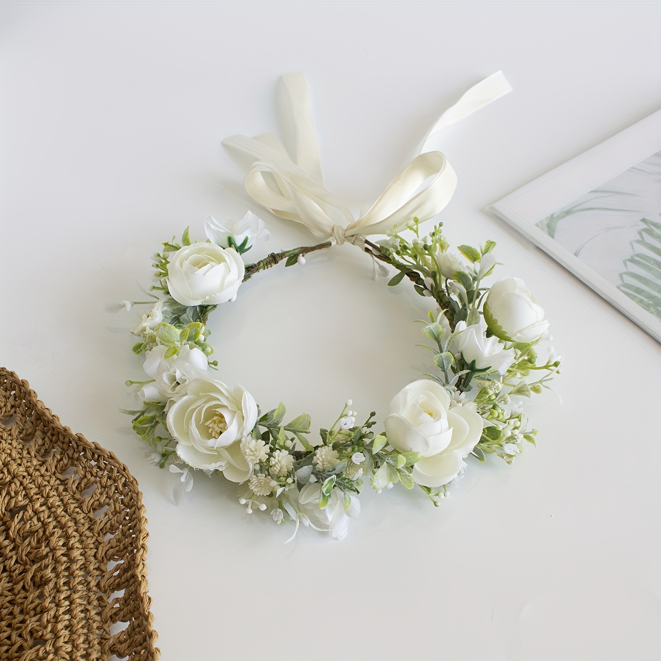 Image of Women's Sweet Artificial Camellia Bridal Headband Adjustable Size Wedding Hair Accessory Party Headdress Summer Party Hair Ornament