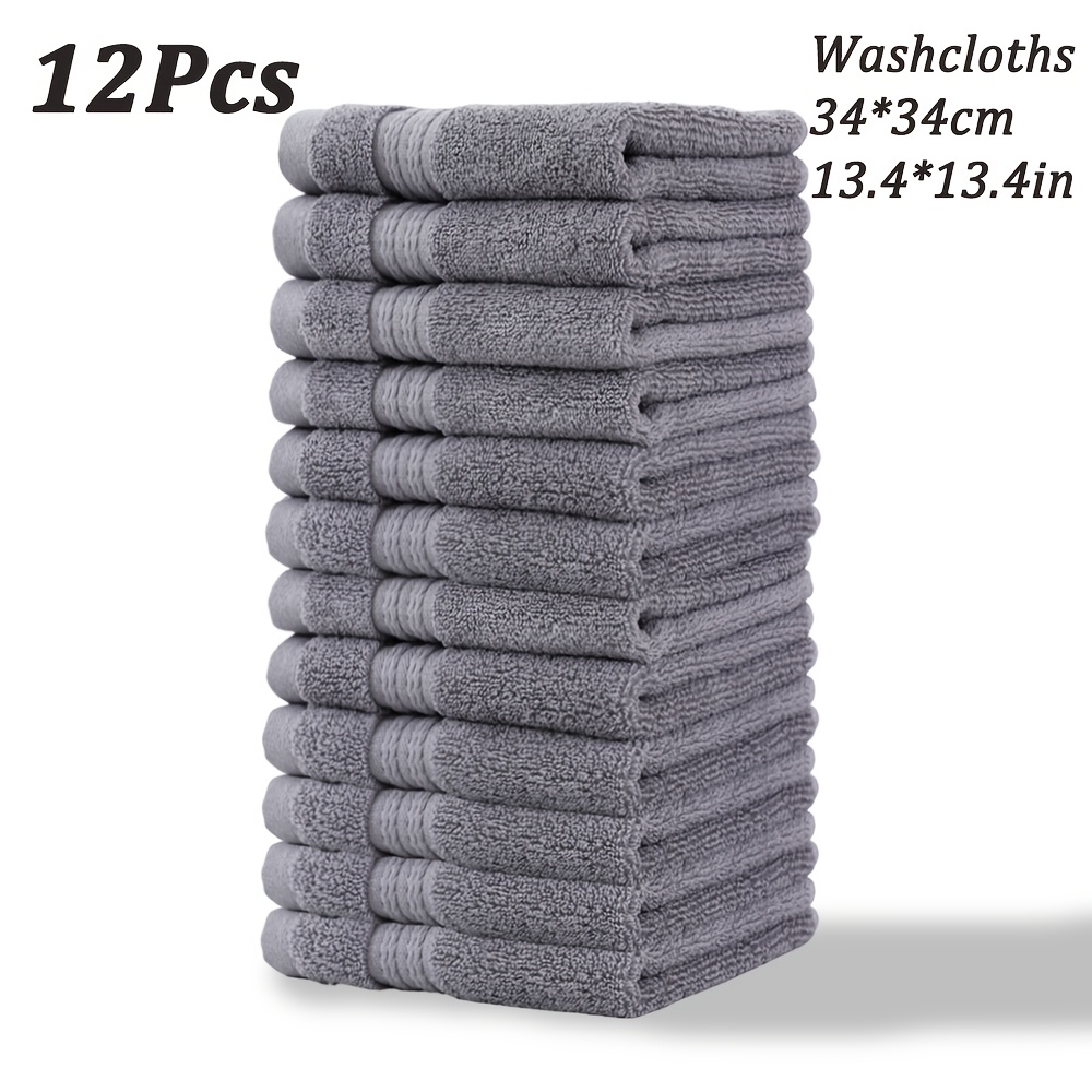 Image of 100% Cotton Washcloths 12pcs Washcloths Set 34*34cm/13.4*13.4in, Solid Washcloths Soft And Comfortable, Absorption, Suitable For Bathroom, Home, Kitchen Fitness, Optional, A Of Options