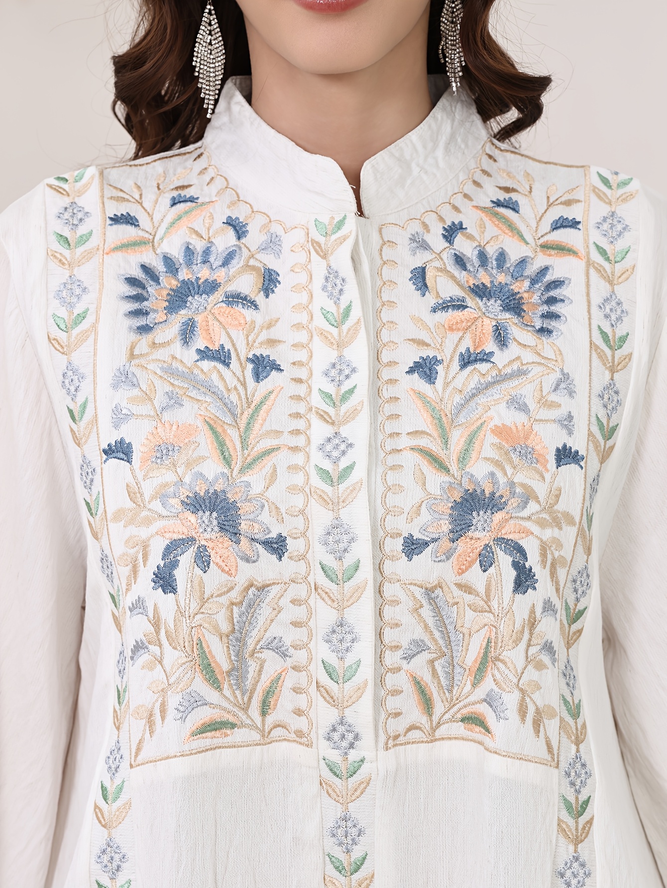 intricate multicolor embroidery arabian womens elegant dress eid al   ladies holiday wear jalabia long sleeve crew neck ethnic embroidered arched hem dress ramadan festive   2026 new style