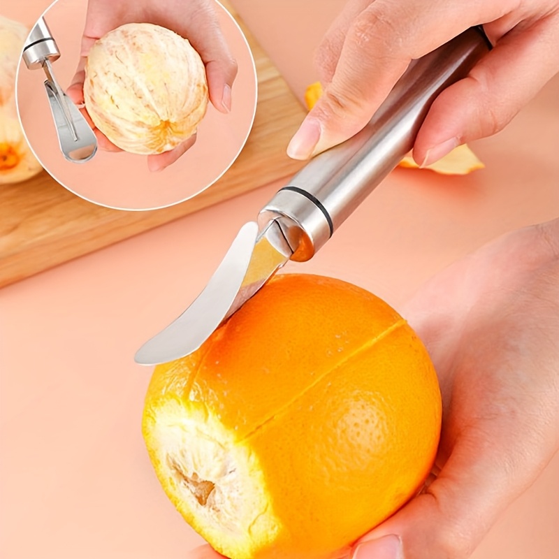 TEMU 1pc Stainless Steel Orange & With Handle - Citrus Peeling Tool, Creative Fruit Cutter For Kitchen, Ideal For Restaurants & Home Use