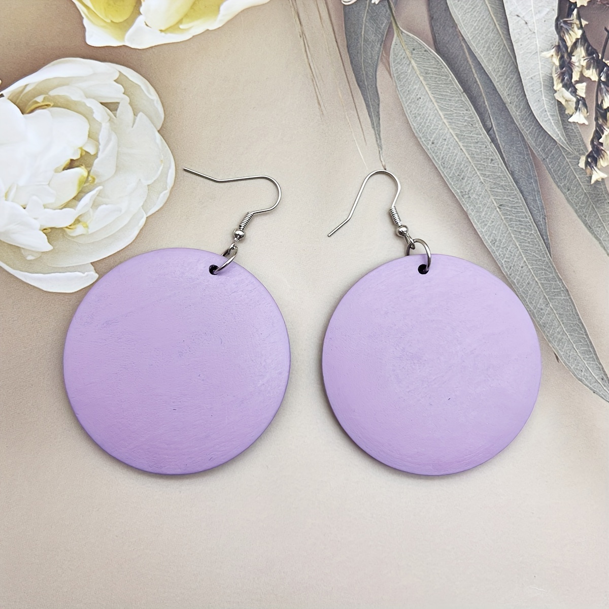 Image of 1 Pair Fashion Round -colored Wooden Earrings, Bohemian Easy All-match Wooden Drop Earrings, Western Cross-border Trendy Individual Pastoral Style Geometric Ear Jewelry Women