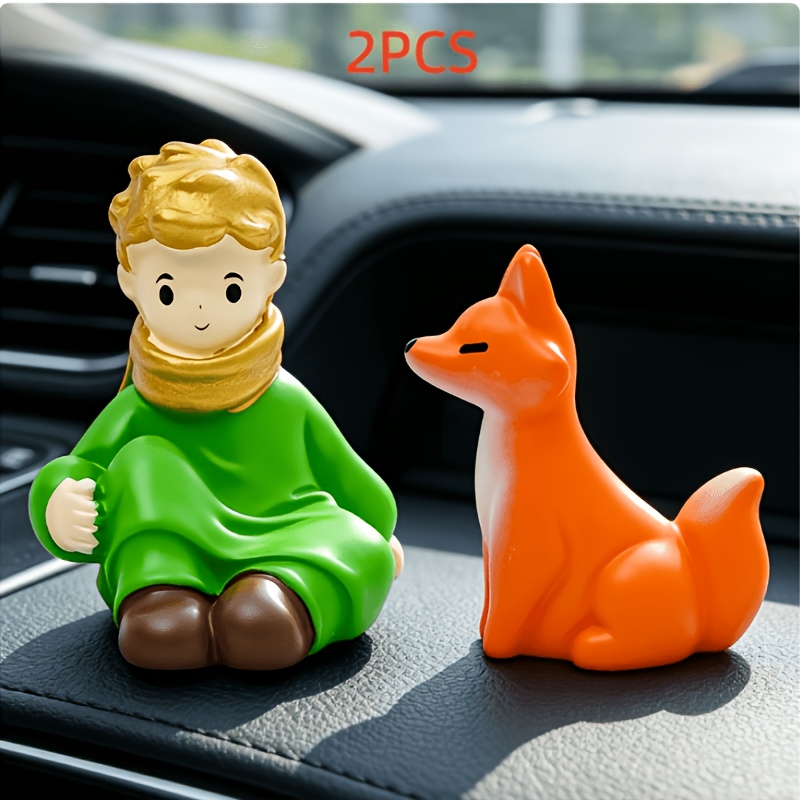 Image of 2 Little Prince And Fox Mini Car/desktop Ornaments Are Perfect For Office Or Car Decorations, And Make Ideal Holiday Gifts For Birthdays, Valentine's Day, Father's Day, Mother's Day, Or Thanksgiving