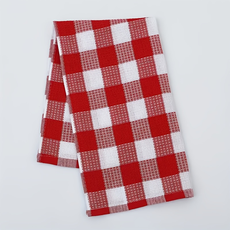 Red Plaid Waffle Clean Cloth - Soft Absorbent Dish Towel - Multi-Color Options, Household Kitchen & Bathroom Multi-Purpose Wiping Cloth