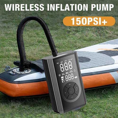 jkuoo wireless electric pump portable pool pump 150 psi air compressor with digital pressure gauge and led light inflator 2x 2000mah batteries compact safe and reliable suitable for inflatable kayaks life buoys