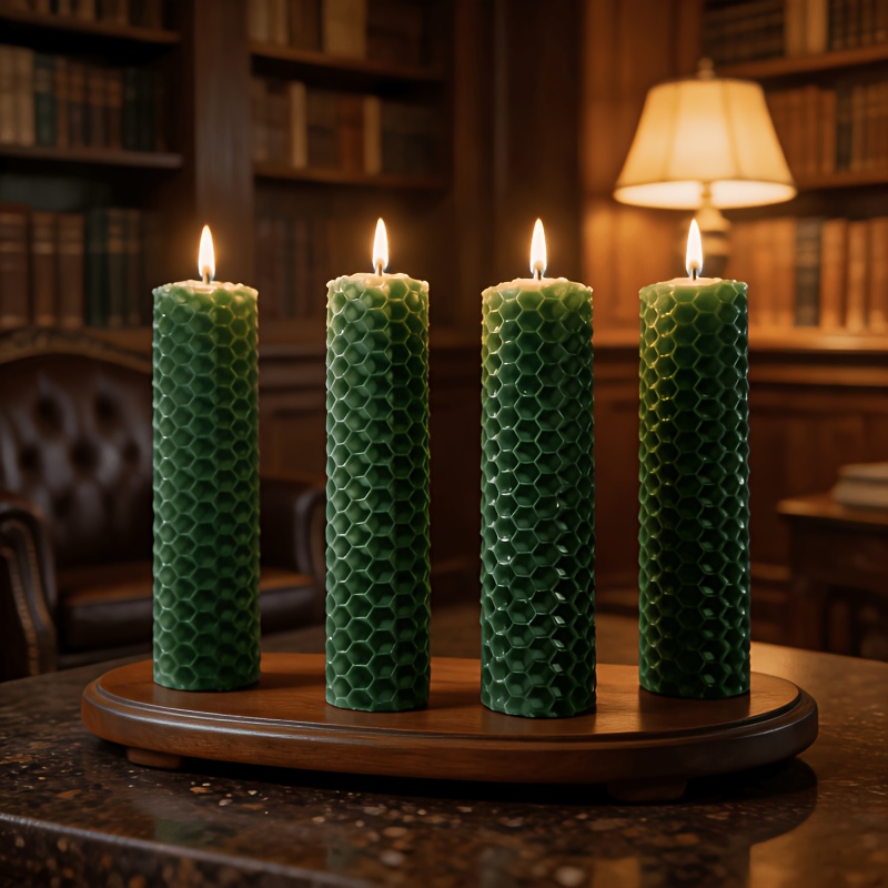 TEMU Small Mini Candles, 4-inch Candle Length, Beeswax Pillar Candles, 4-pack, Smokeless And Fire-resistant Honeycomb Candles, Indoor Decoration,