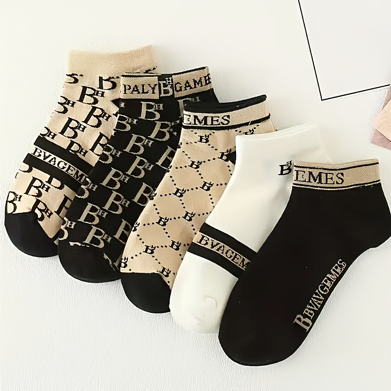 Image of [moisture-wicking Socks] 5 Pairs Men's Anti-odor Low-cut Socks | Breathable Moisture-wicking, Trendy Geometric & Checkered Design, Reinforced Toe & Heel, Pc - Versatile For Casual & Formal Wear