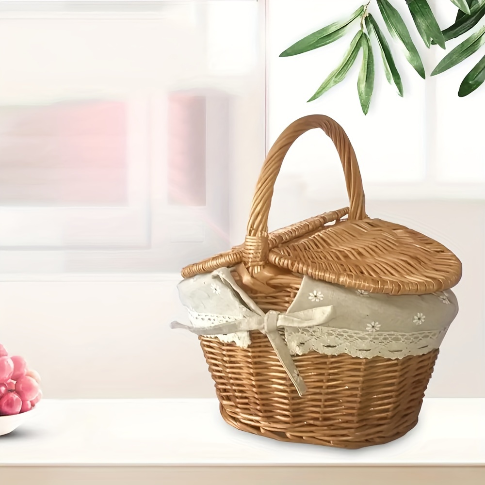 

Picnic Baskethome Handmade Woven Rattan Basket With Handle And Double Camping Picnic Food Storage Container Organizer