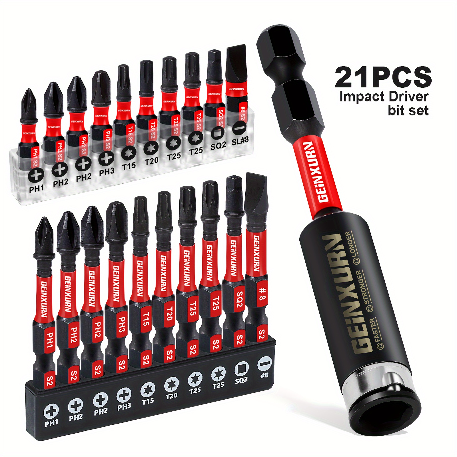 TEMU 20, 21pcs Screwdriver With , 25mm (ph1, Ph2 Ph2, Ph3, T15, T20, T25, T25, Sq2, Sl#8) (transparent ) 50mm (ph1, Ph2 Ph2, Ph3, T15, T20, T25, T25, Sq2, Sl#8) ()