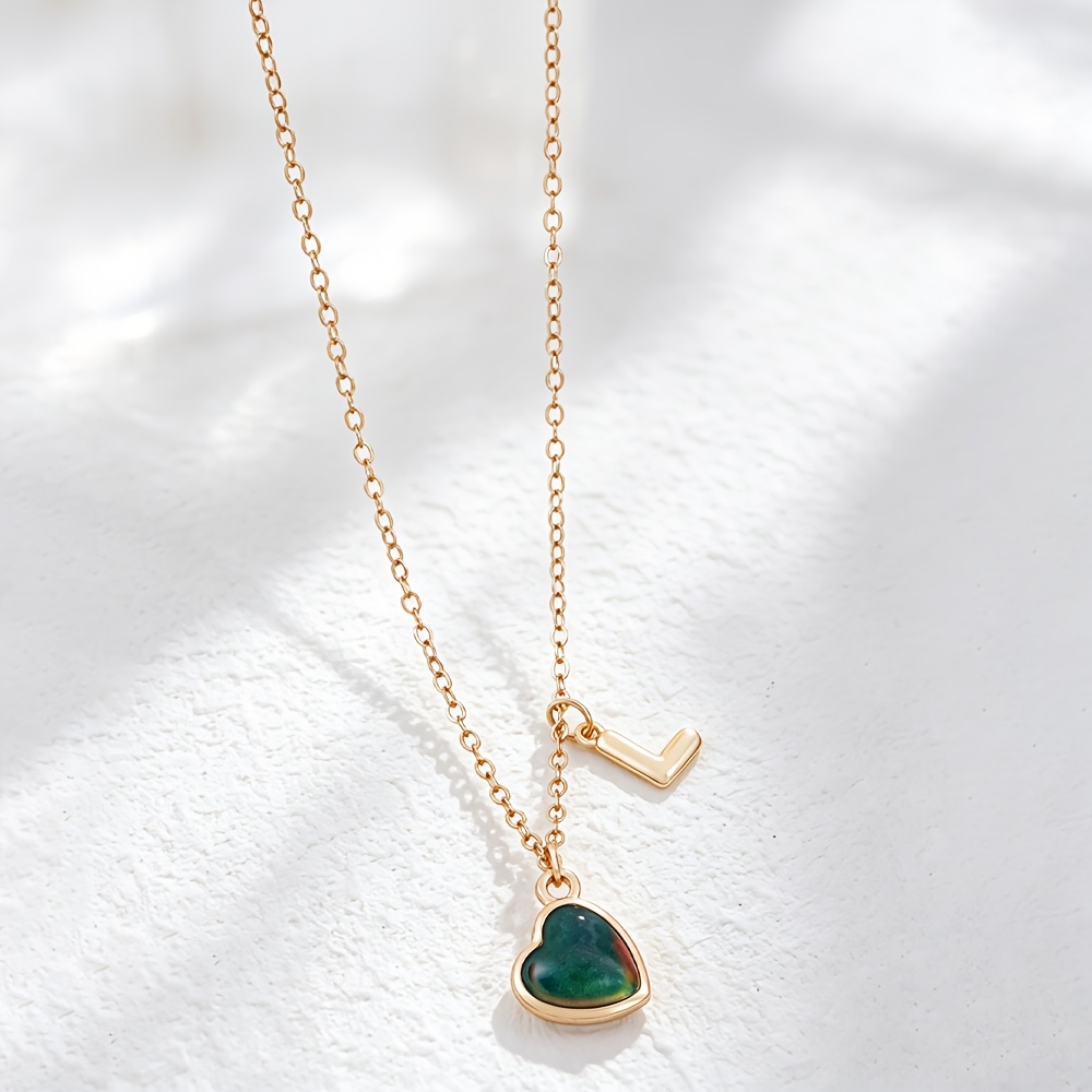 TEMU Collier avec pendentif cœur Qpeach thermochromique changeant de couleur la température, 1 pièce, pour filles, fermoir réglable et chaîne boîte,
